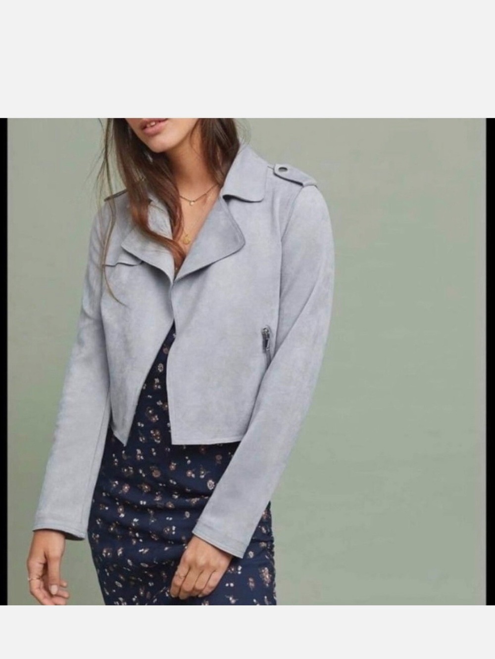 Anthropologie Women’s Faux Suede Blue Expressway Moto Jacket